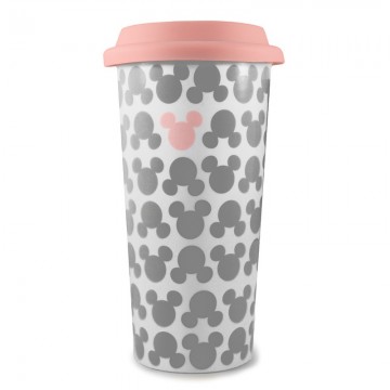 Mickey mouse travel mug met deksel grijs roze 01