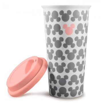 Mickey mouse travel mug met deksel grijs roze 02 deksel los